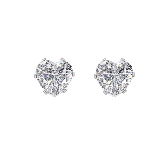 Clear Heart CZ Stud Earrings | 6mm Stainless Steel Hypoallergenic Jewelry - Picture 1 of 3